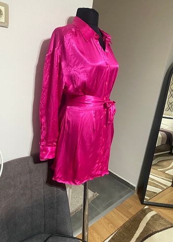 Parlak Pembe Midi Kadın Elbise - Görsel 6