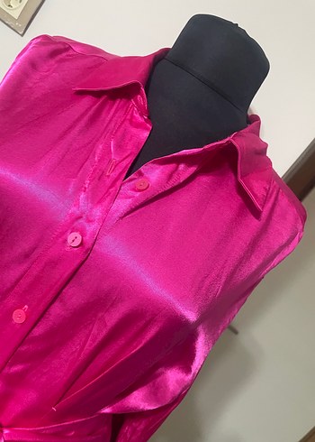 Parlak Pembe Midi Kadın Elbise - Görsel 2