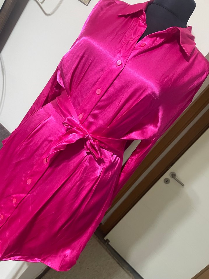 Parlak Pembe Midi Kadın Elbise - Görsel 3