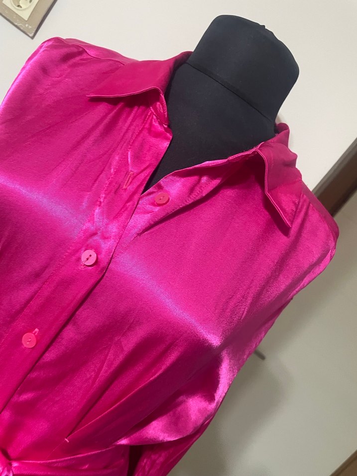 Parlak Pembe Midi Kadın Elbise - Görsel 2