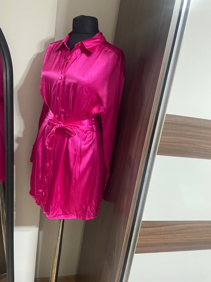 Parlak Pembe Midi Kadın Elbise - Görsel 5