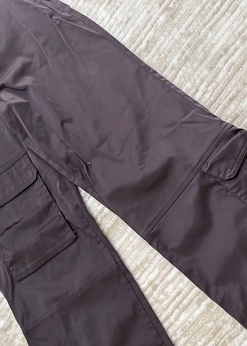Kadın mürdüm kargo tarzı saten Pantolon - Görsel 2