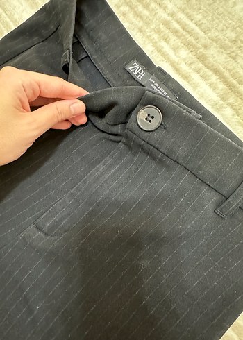 Lacivert Kadın Çİzgili Kumaş Pantolon - Görsel 2