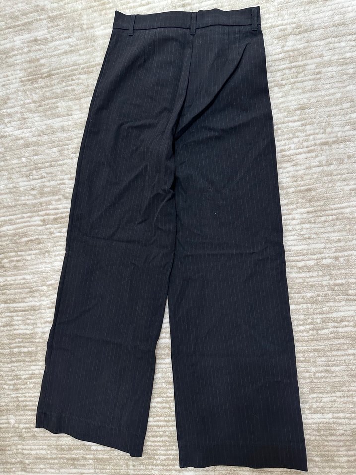 Lacivert Kadın Çİzgili Kumaş Pantolon - Görsel 3