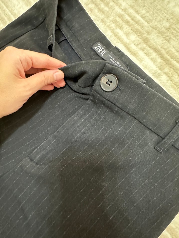 Lacivert Kadın Çİzgili Kumaş Pantolon - Görsel 2