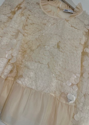 Krem pullu Fırfırlı Kadın Bluz - Görsel 2