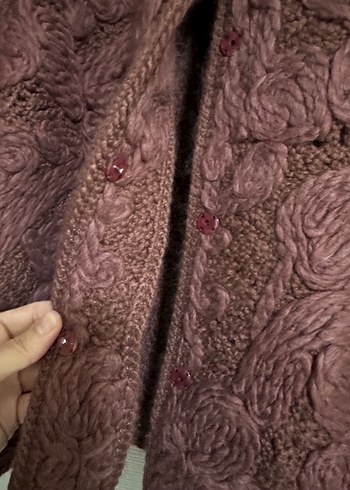 Kadın bordo Örgü Salaş Ceket - Görsel 4