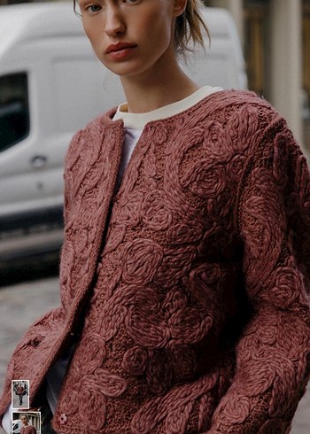 Kadın bordo Örgü Salaş Ceket - Görsel 2