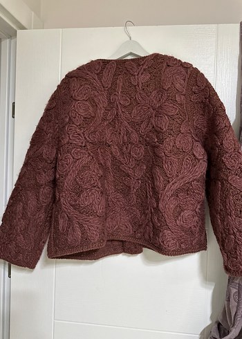 Kadın bordo Örgü Salaş Ceket - Görsel 5
