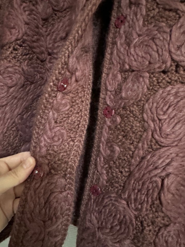 Kadın bordo Örgü Salaş Ceket - Görsel 4