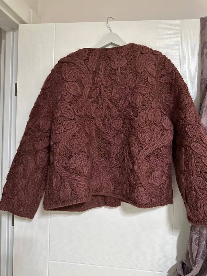 Kadın bordo Örgü Salaş Ceket - Görsel 5