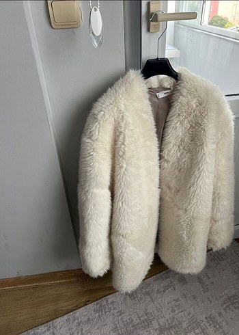 Kadın Beyaz Suni Kürk Midi Mont - Görsel 2