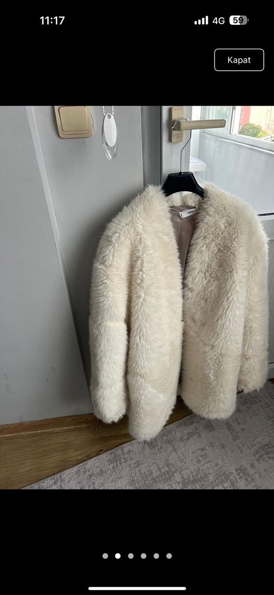 Kadın Beyaz Suni Kürk Midi Mont - Görsel 2