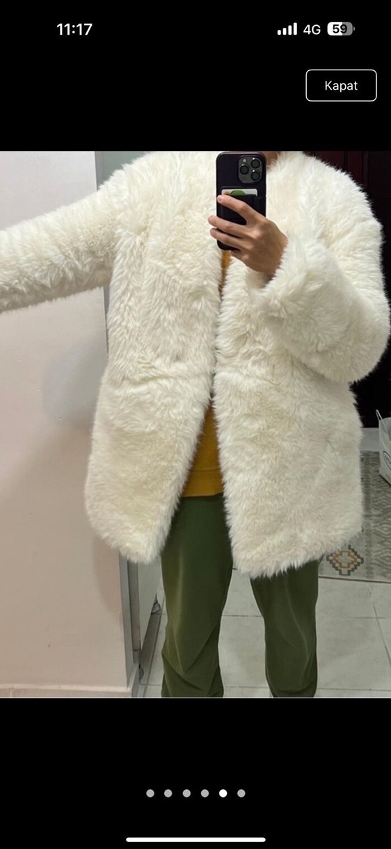 Kadın Beyaz Suni Kürk Midi Mont - Görsel 3