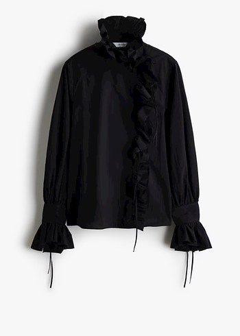 H&M Siyah Volanli Firfirli Sik Bluz