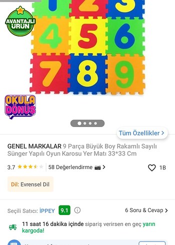 Diğer Renkli Çocuk Sayı Oyuncak Matı