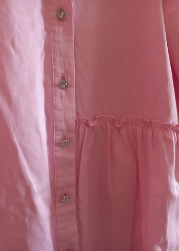 Pembe Düğmeli pamuk midi boy gömlek - Görsel 5