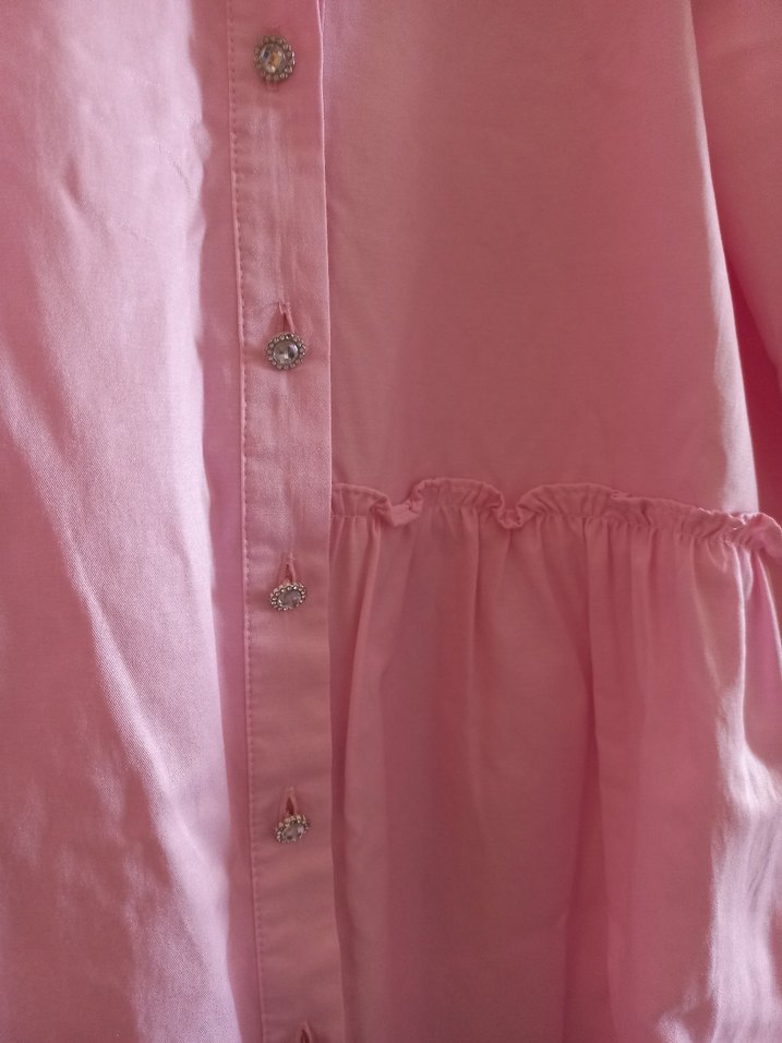 Pembe Düğmeli pamuk midi boy gömlek - Görsel 5