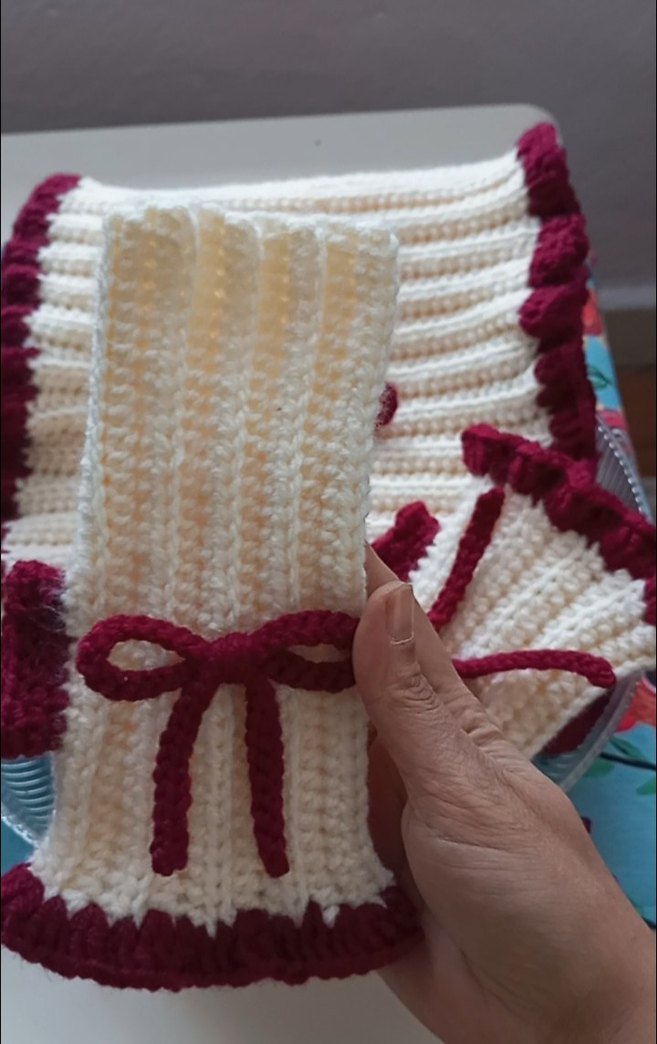 Bordo Detaylı Örgü Kadın Eldiven, Atkı - Görsel 2