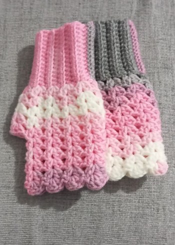 Pembe Gri Örgü Bohem Kadın Eldiveni - Görsel 2