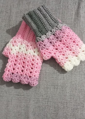 Pembe Gri Örgü Bohem Kadın Eldiveni - Görsel 4