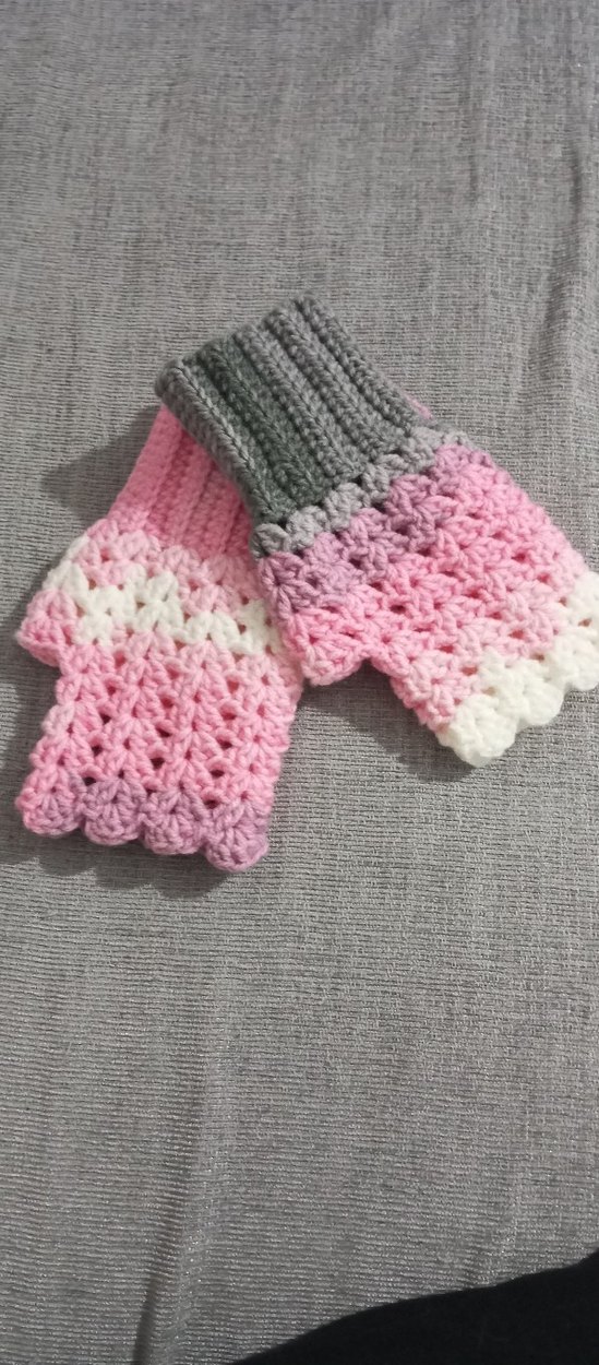 Pembe Gri Örgü Bohem Kadın Eldiveni - Görsel 4