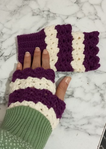 Mor Beyaz Dantel Detaylı Bohem Kadın Eldiveni - Görsel 2