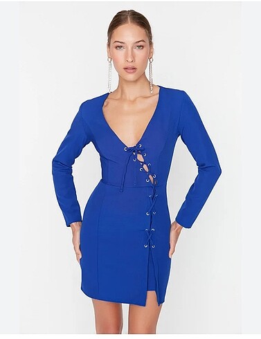Trendyolmilla saks baglama detaylı blazer mini elbise