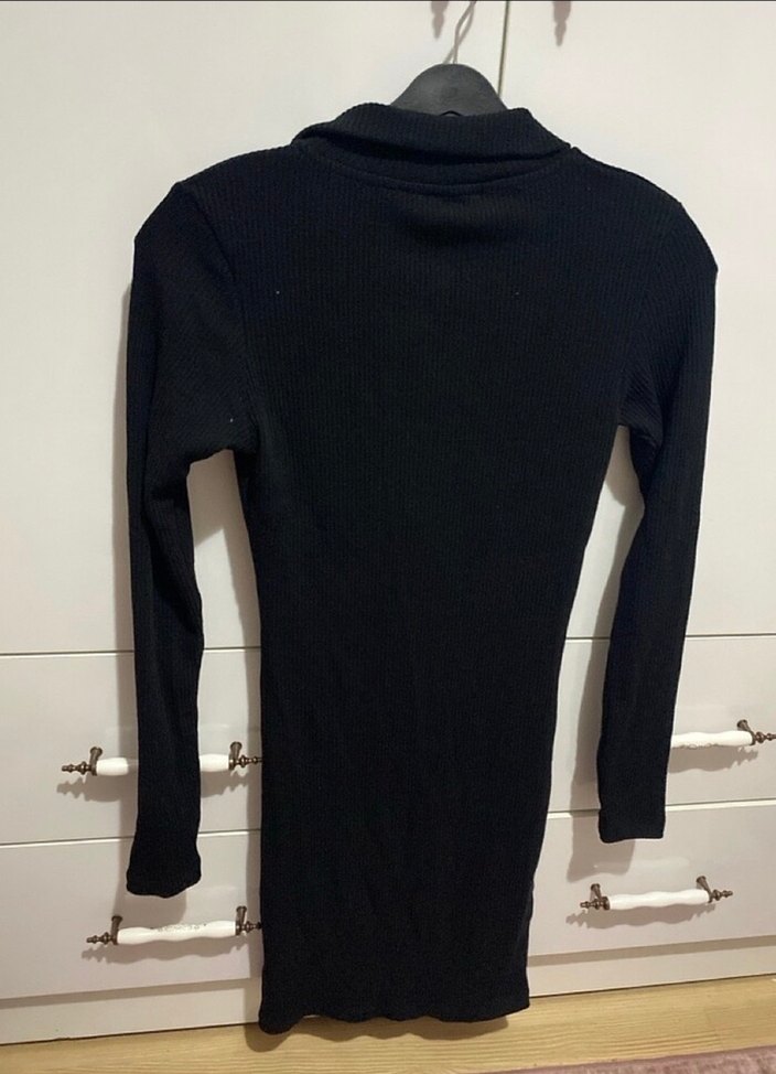 Fermuarlı Siyah Yüksek Yakalı Triko Elbise - Görsel 4