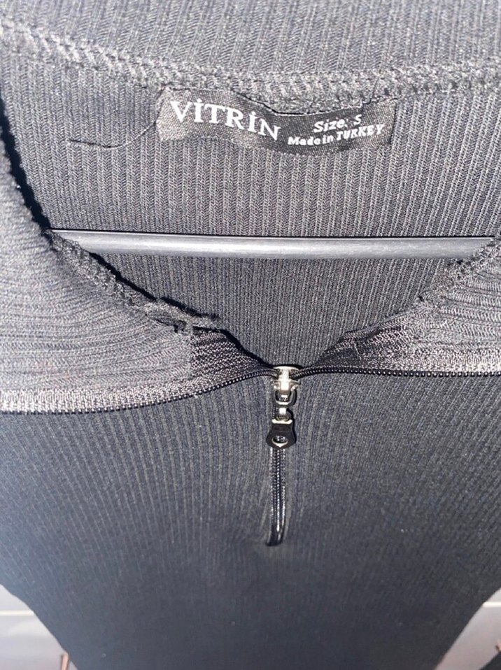 Fermuarlı Siyah Yüksek Yakalı Triko Elbise - Görsel 3