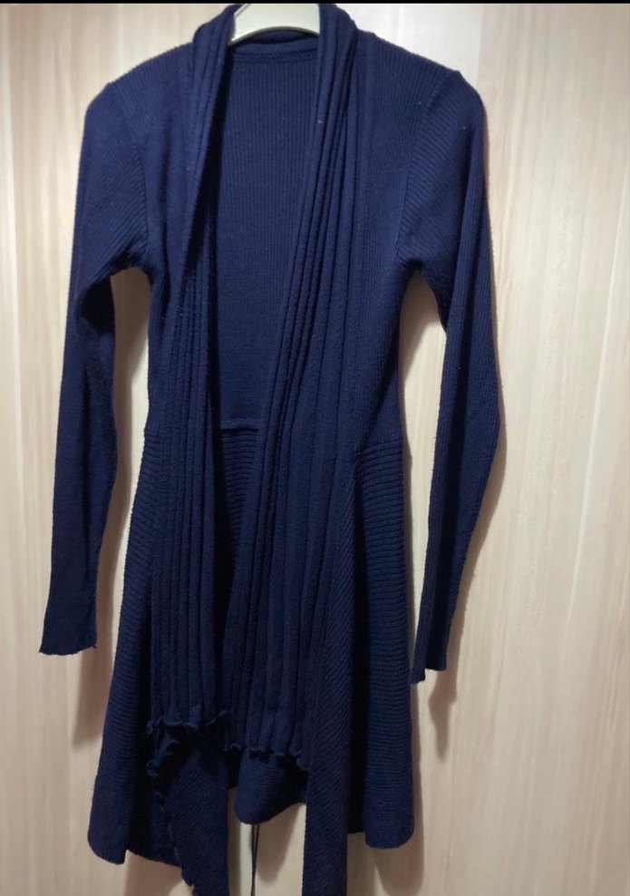 Uzun Kollu Lacivert Kadın Hırka - Görsel 2