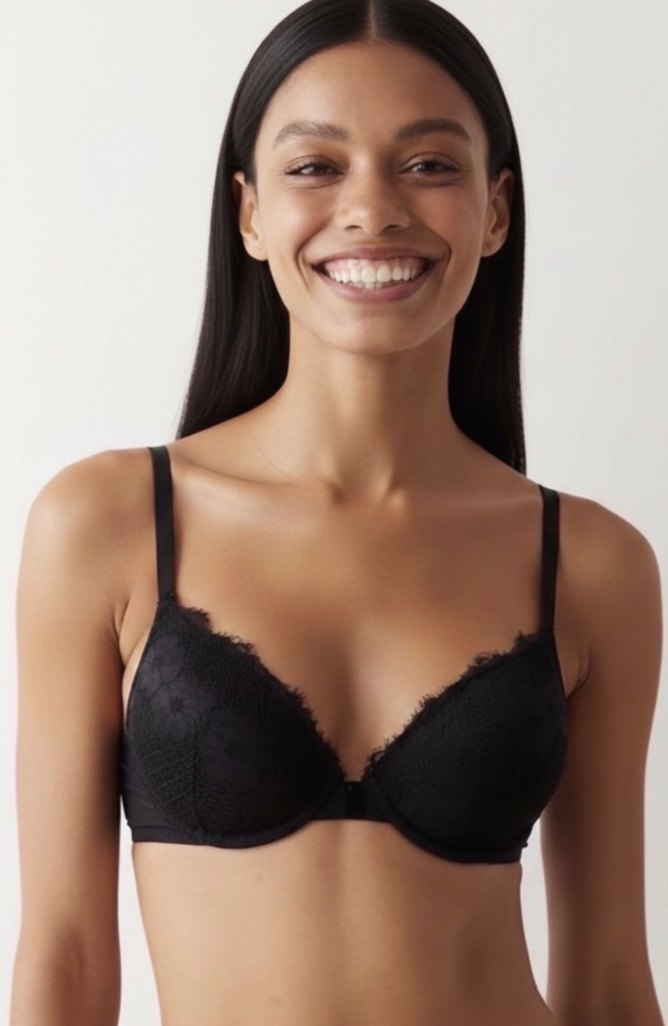 Siyah Dantelli Extra Dolgulu Push Up Sütyen - Görsel 2