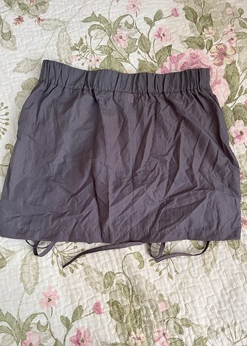 Bershka Gri Paraşüt Kumaş Büzgülü Mini Etek