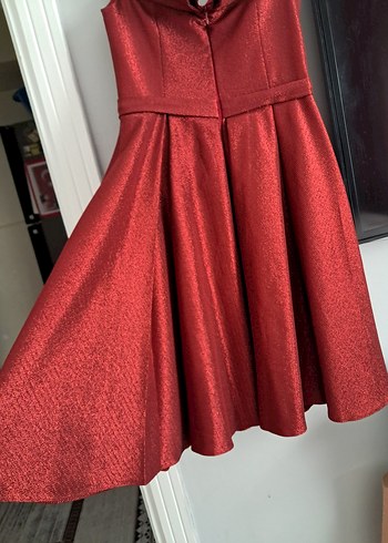 Bordo Parlak V Yaka Midi Abiye Elbise - Görsel 4