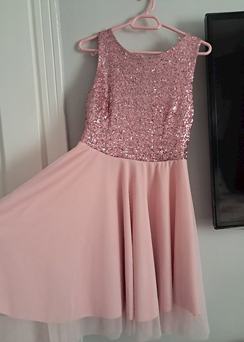 Pembe Payetli Midi Abiye Elbise - Görsel 2