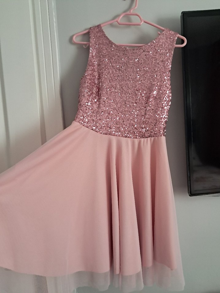 Pembe Payetli Midi Abiye Elbise - Görsel 2