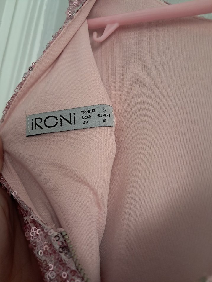 Pembe Payetli Midi Abiye Elbise - Görsel 4