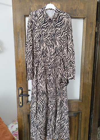 Bohem Uzun Zebra Desenli Elbise