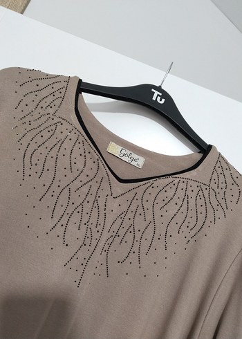 Bej Nakışlı Uzun Keten Elbise - Görsel 3