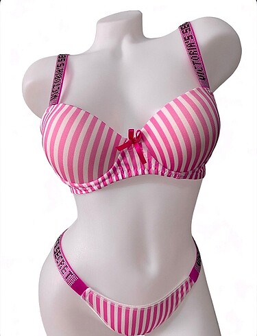 m Beden pembe Renk Victoria secret pembe çizgili destekli takım????