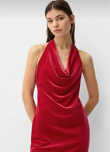 Bershka Halter Midi Yaka Elbise