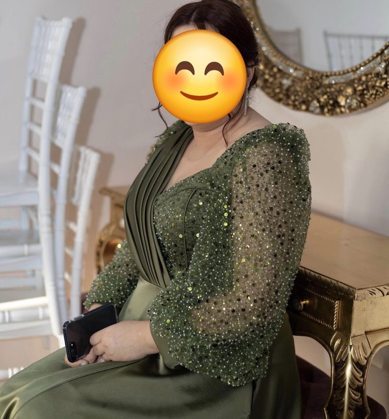 Haki Uzun Drapeli Kadın Abiye Elbise - Görsel 3