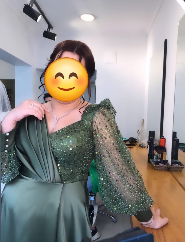 Haki Uzun Drapeli Kadın Abiye Elbise - Görsel 2