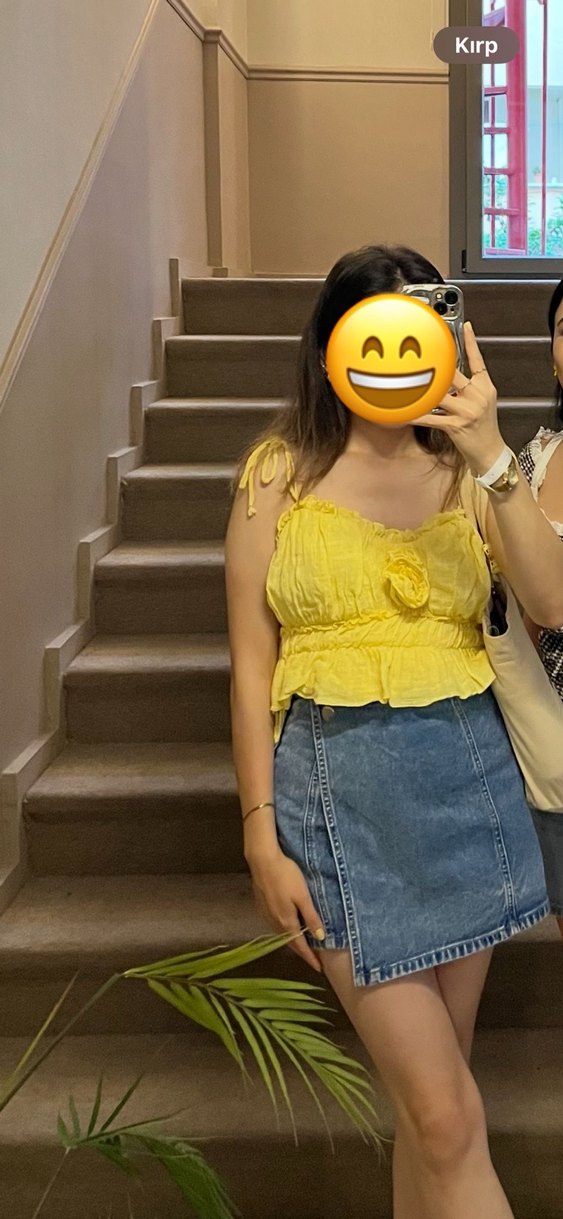 Sarı Fırfırlı Askılı Keten Bluz - Görsel 2