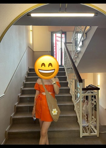 Parlak turuncu elbise - Görsel 2