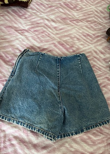 Düğmeli Mavi Midi Denim Şort - Görsel 2