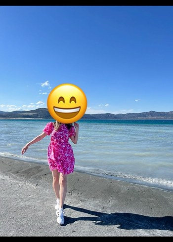 Pembe Bağlamalı V Yaka Elbise - Görsel 2