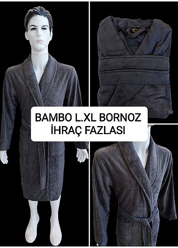 Bambu ihraç fazlası bay bayan bornoz tek renk antrasit gri