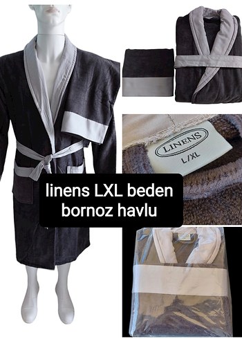 Gri doğal pamuk Linens Bornoz L/XL baş havlu 50x90