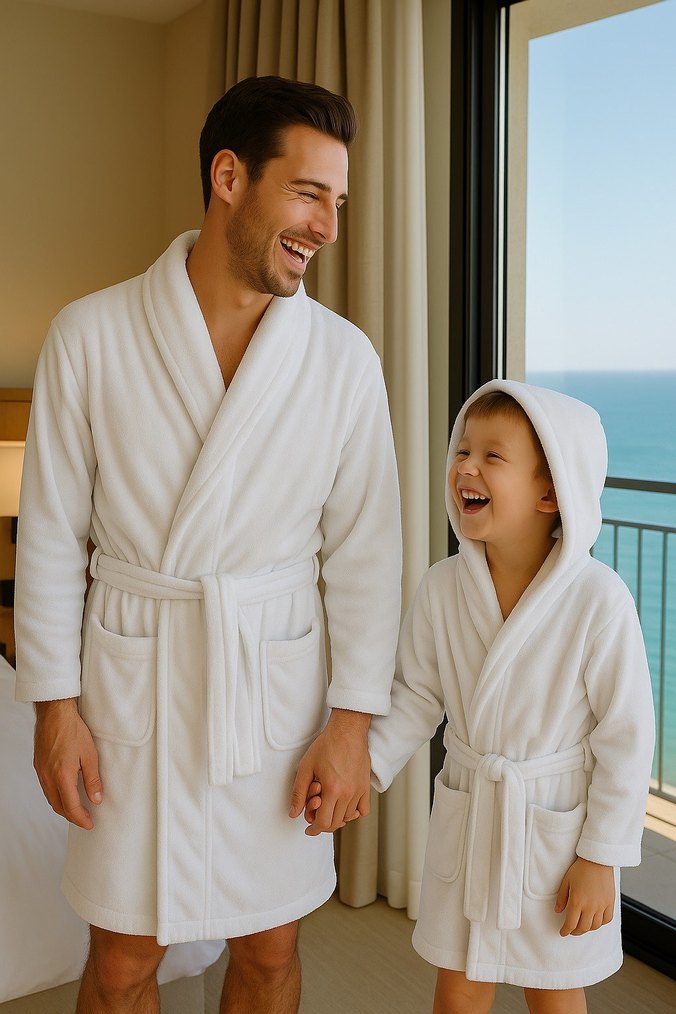 4.6.8.10 yaş Kapüşonlu Beyaz Erkek kız Çocuk Bornoz - Görsel 5